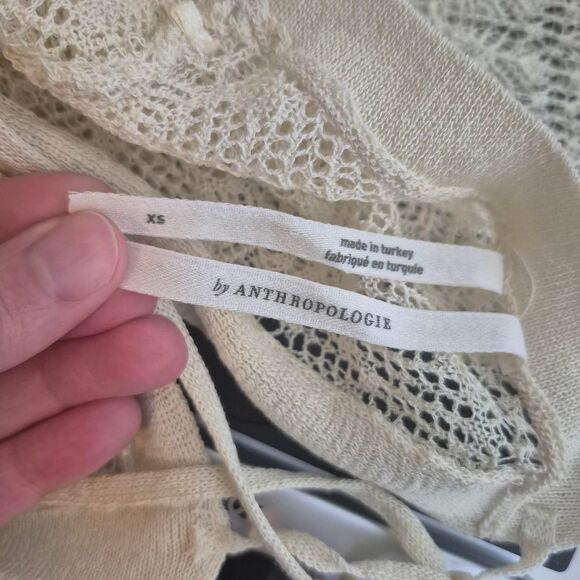 Anthropologie Sheer Open-Stitch Ruffle Pullover Sweater Cream Size XS - Picture 4 of 4